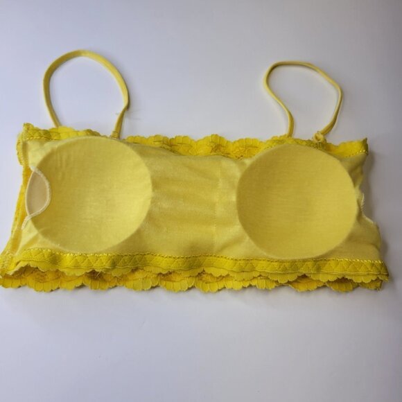 Sexy Yellow Bralette Crop Top Lace Bandeau Adjustable Straps Removable Pad - NEW - Picture 5 of 10